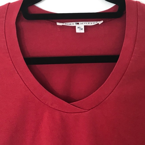 Vintage Tommy Hilfiger Women’s Form Fitting Red Short Sleeved T-Shirt With Scoop - Picture 8 of 9